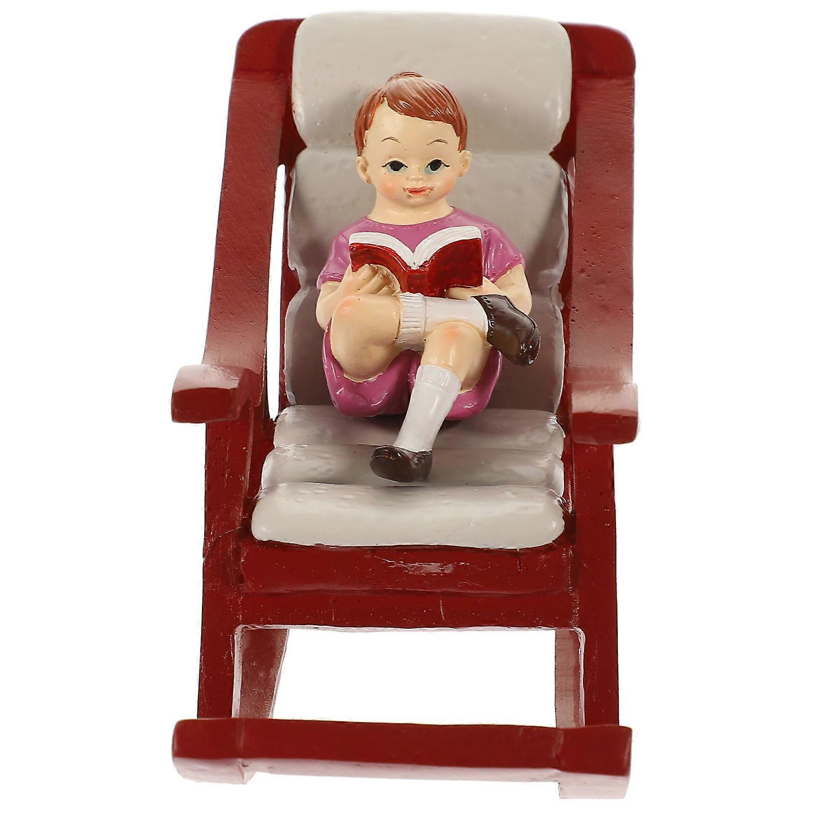Mini House Furniture Rocking-Chair for Collectors Outdoor Scenery Red Resin Decoration 1Set