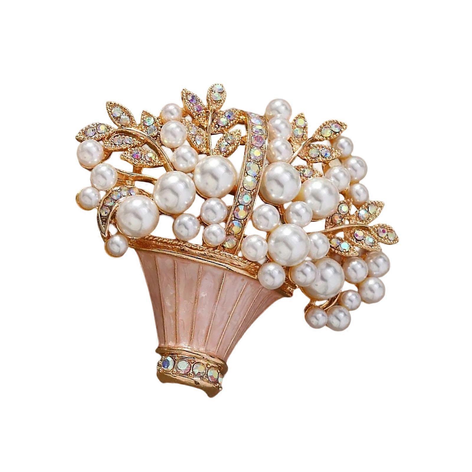 Blue Enamel Flower Basket Brooch With Secure Pin User Friendly Alloy Accessory For Dresses Hats Or Bags Pink