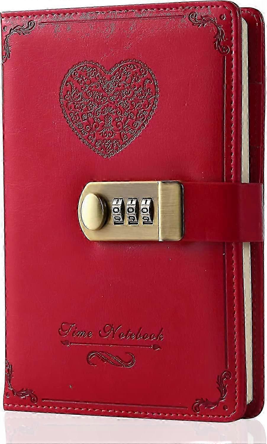 Cute Leather Journal with Combination Lock for Girls and Women, B6 Size 5.3x7.8 Inch Password Diary Notebook for Adults
