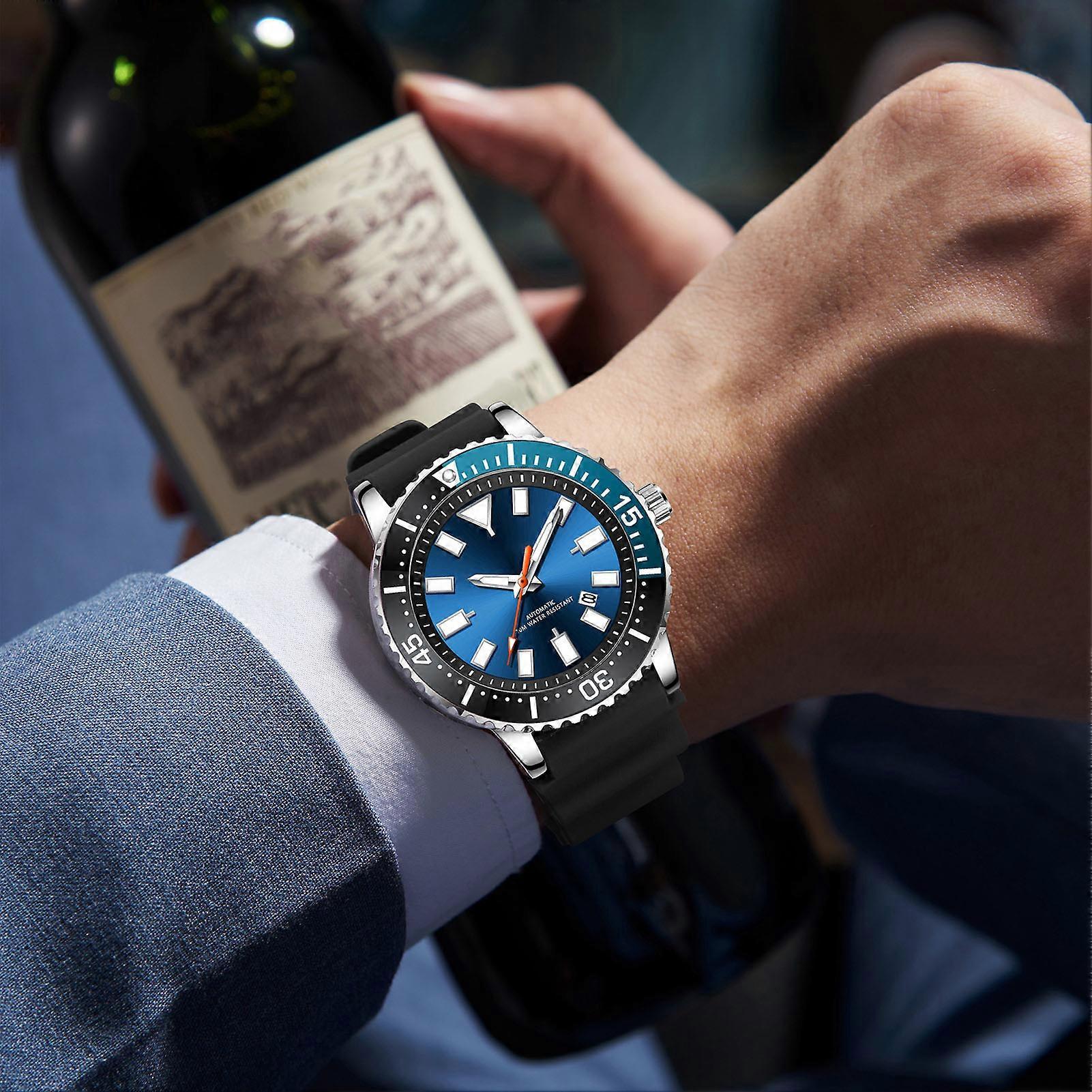 Men's 42mm Chronograph Automatic Watch Silver Blue Luminous