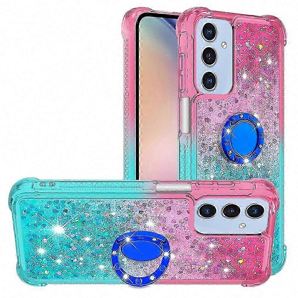 For  Galaxy A17 5G TPU Case with Kickstand Gradient Quicksand Shockproof Cover - Pink Sky Blue