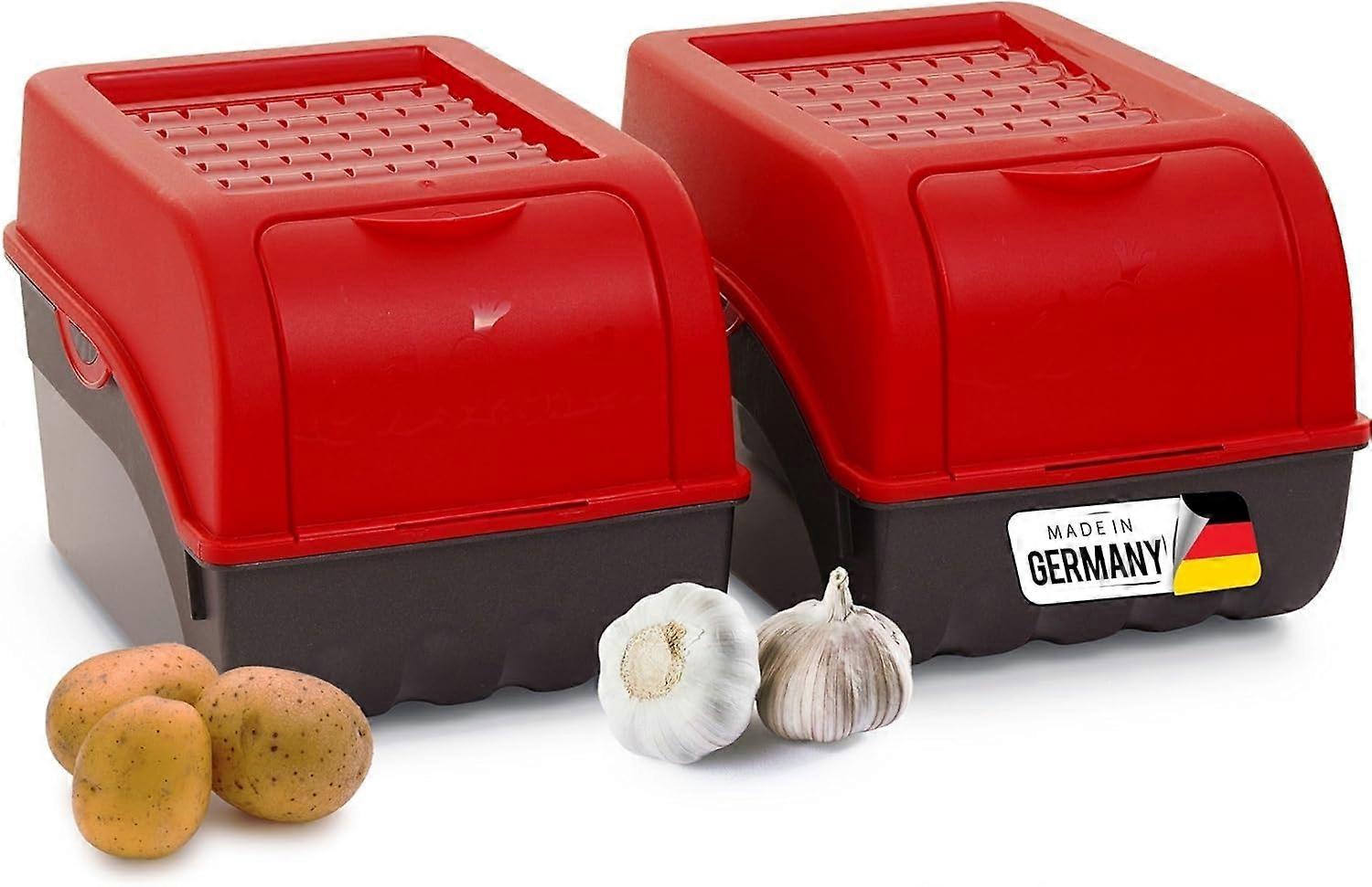 Kartoffel Aufbewahrungsbox | 2x mitel 5L | ROT | Kartoffelbox | Gemüsebox stapelbar Zwiebelbox Kartoffelkorb Obstbehälter Kartoffelkiste Zwiebel Aufbe
