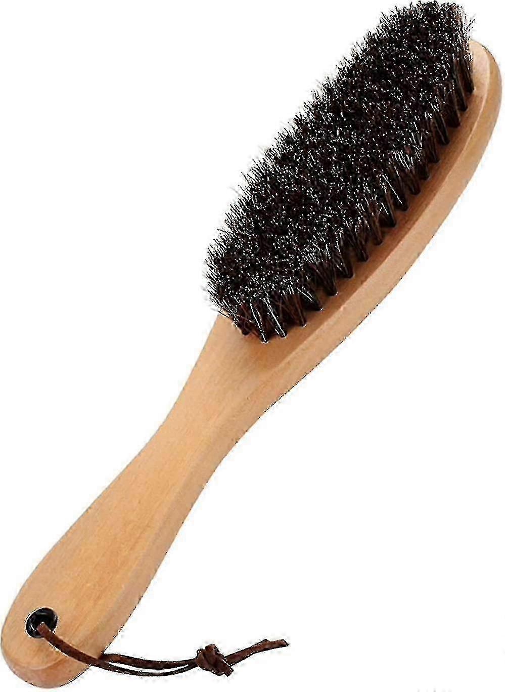 Soft horsehair brush for clothes with wooden handle and lint remover