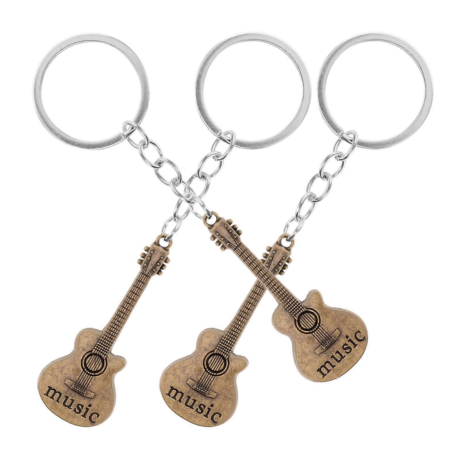 3pcs Beige Guitar-Shaped Keychain Made of Zinc Alloy for Daily Use Compact and Lightweight