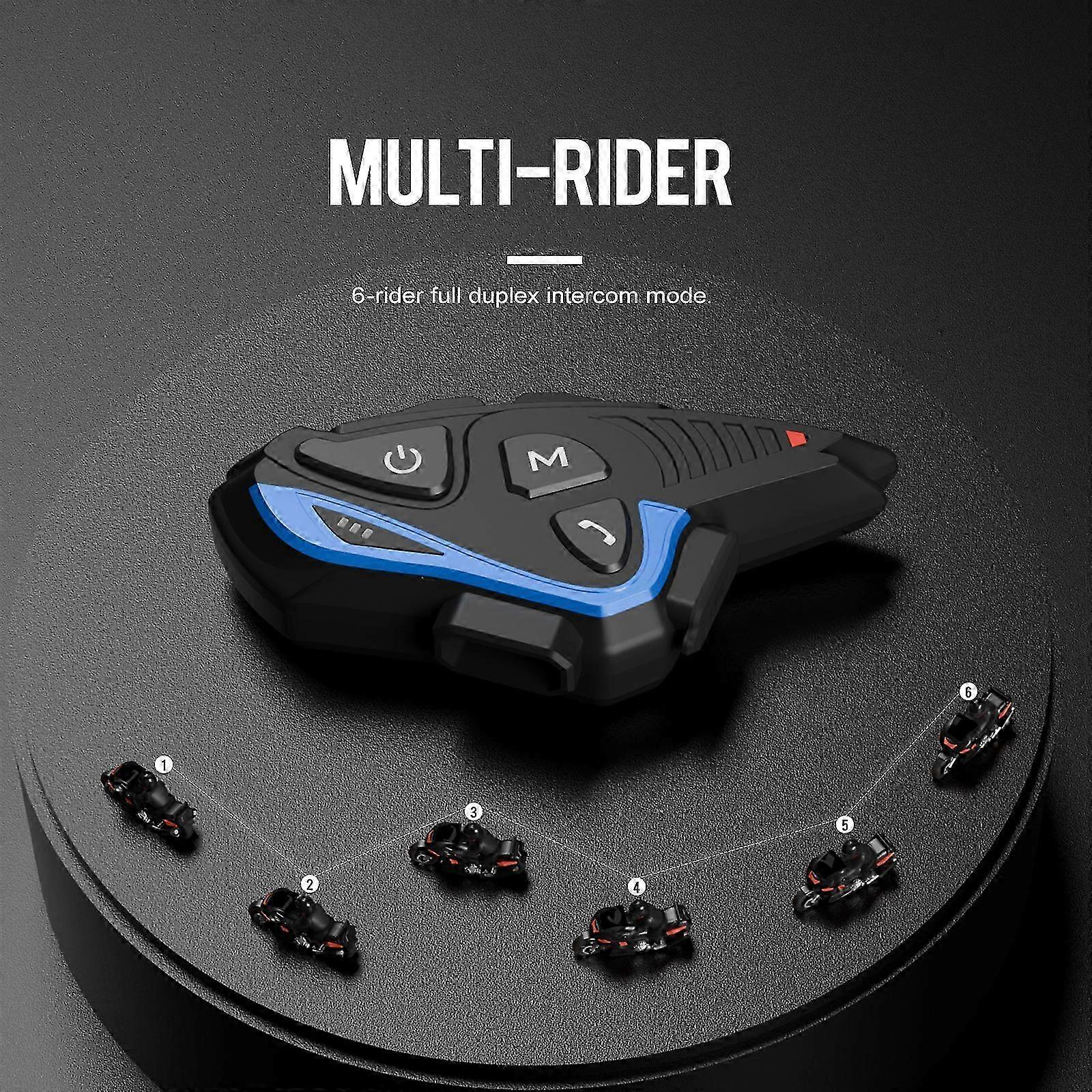 2025 1Pcs Black Motorcycle Intercom Helmet Bluetooth-compatible Headset For 6 Rider 2000M