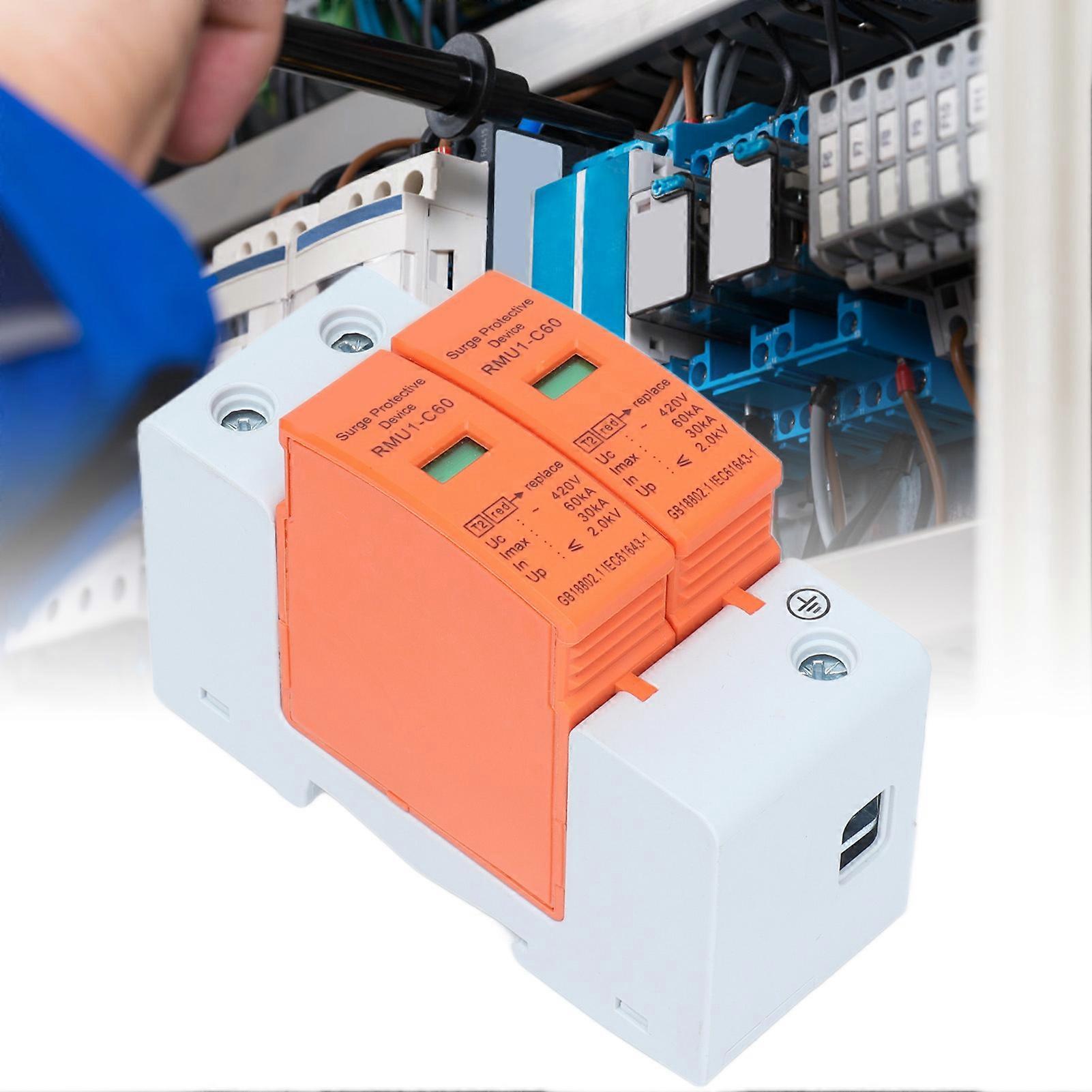 2Pcs RMU1-C60 2P SPD Surge Protector 420V 60kA Rail Mount