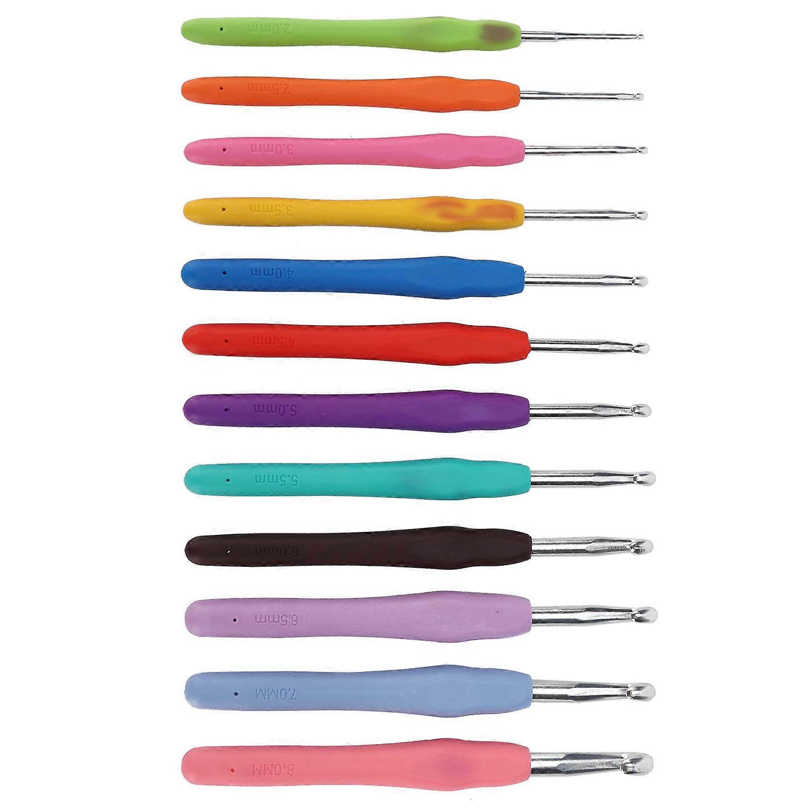 12Pcs Crochet Hooks Set, Soft Rubber Handle, Sizes 2.0-8.0mm