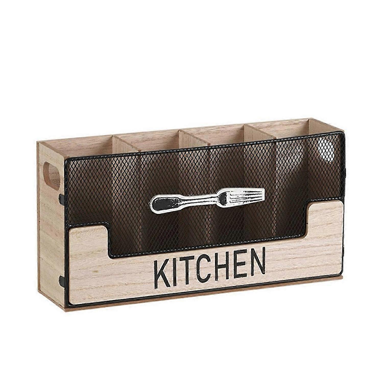 Kitchen Counter Utensil Holder Wood Flatware Organizer,Black
