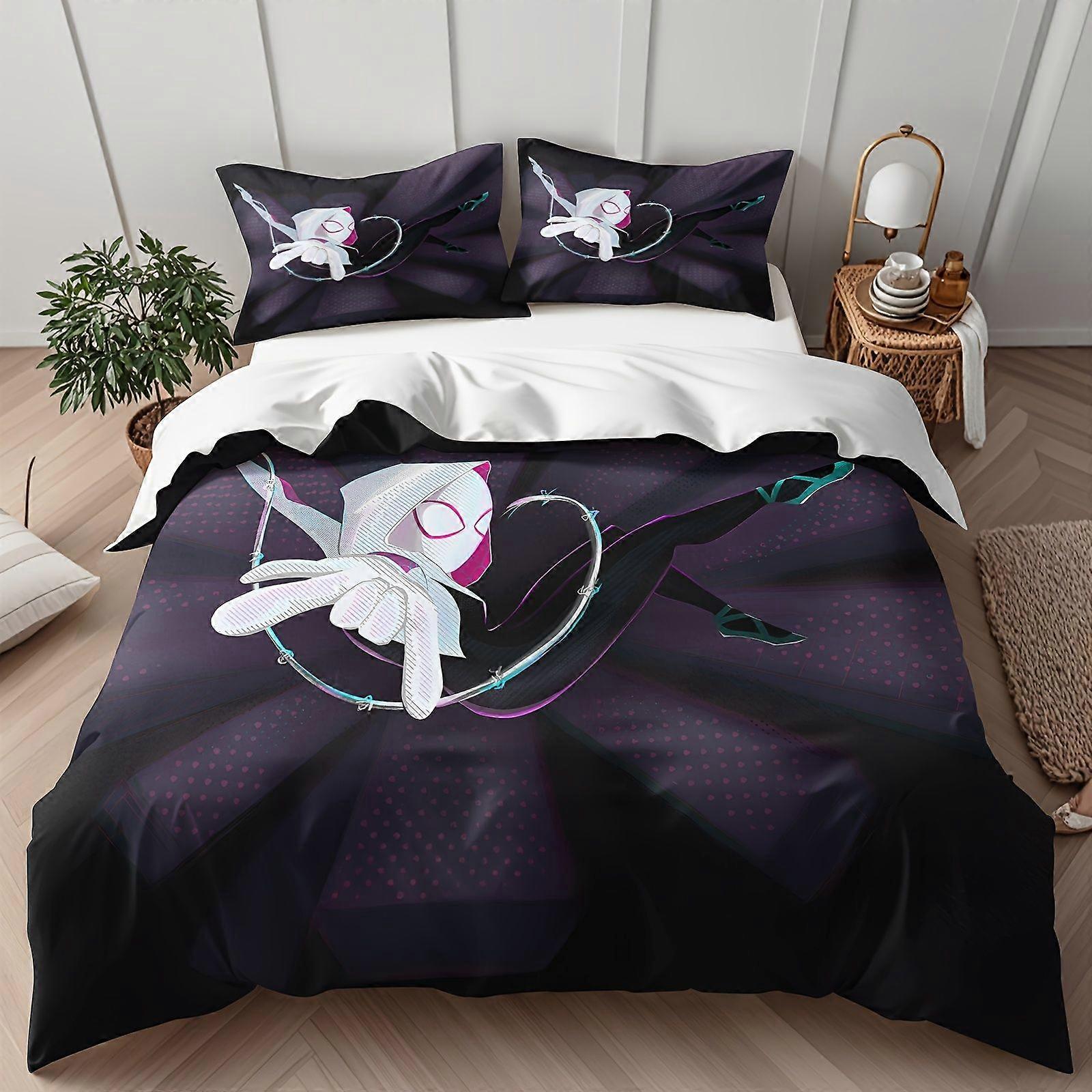 TE958 Marvel 3pcs Spider Gwen Cartoon Patterned bedding sets, quilt covers and pillowcases Suitable for bedroom and guest room Soft and