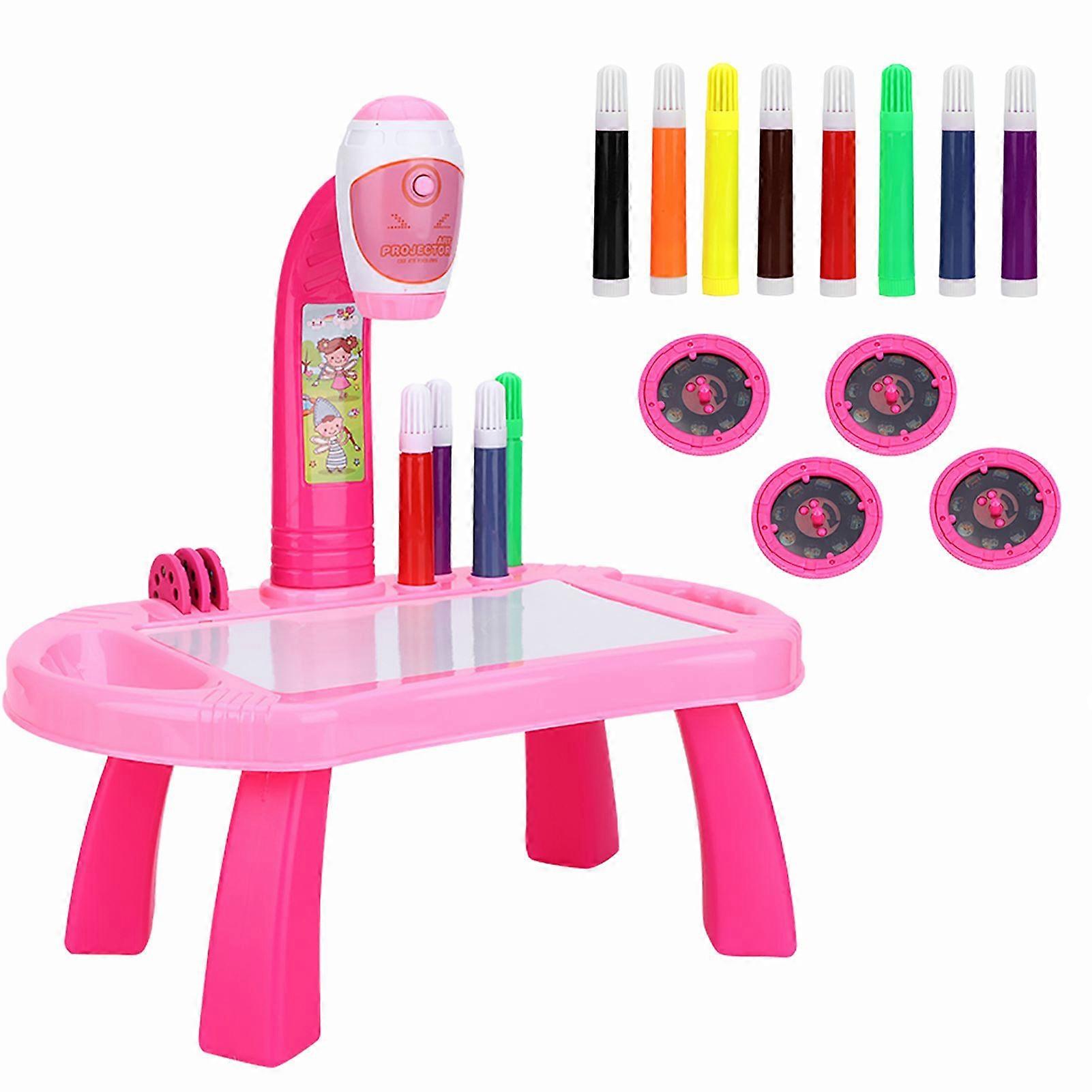 Educational Drawing Toys Set Painting Toy Projector Desk Tablet Learning Toy Tool Gift (Pink)