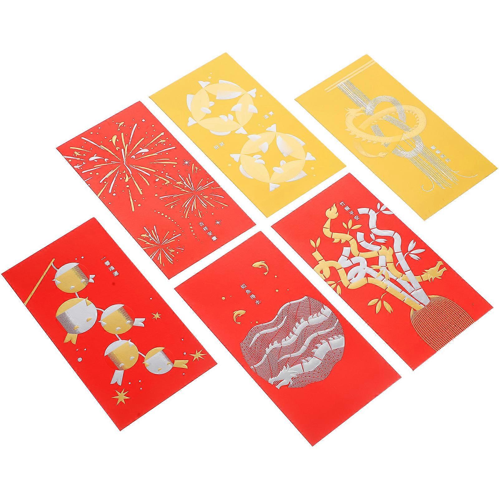 2024 Red Envelope Paper Money Bags for Decor 6Pcs Festive Dragon Pattern