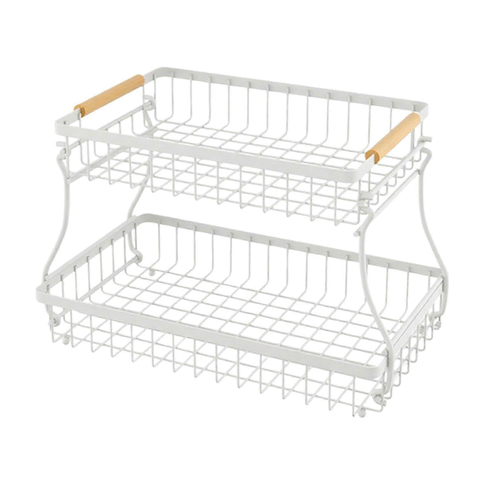 2 Layer Fruit Basket Vegetable Rack for Bread Snack Kitchen Countertop