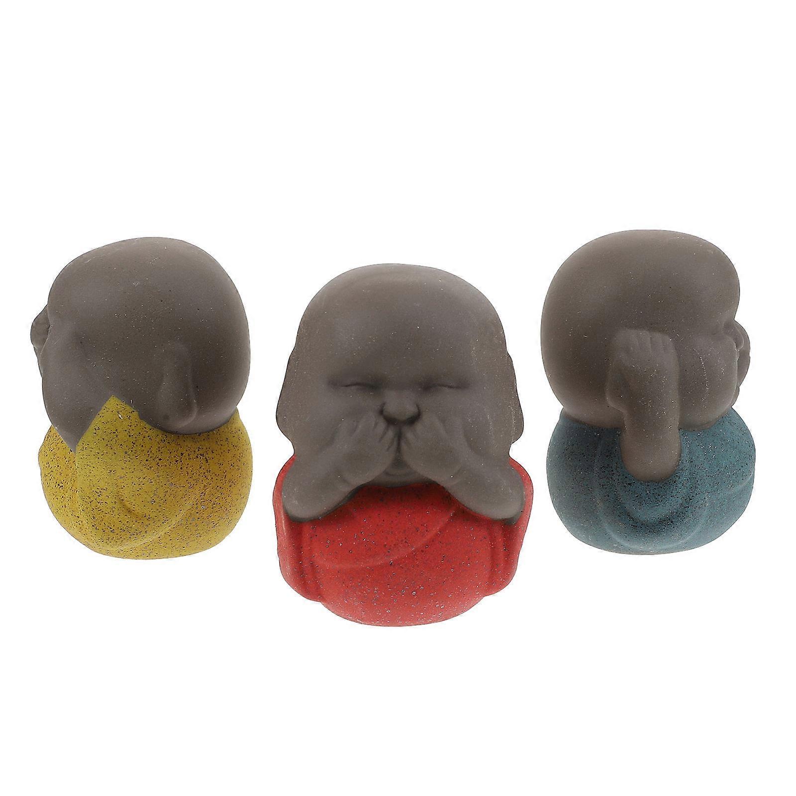 Ceramic Tea Pet Adornment Monk Craft for Home Desktop 3Pcs