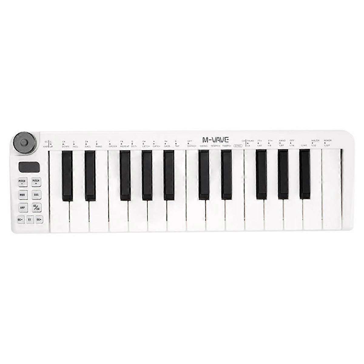 -25 Mini MIDI Keyboard 25 Velocity-Sensitive Keys Professional Mini Controller for Keyboard Music Arrangement White