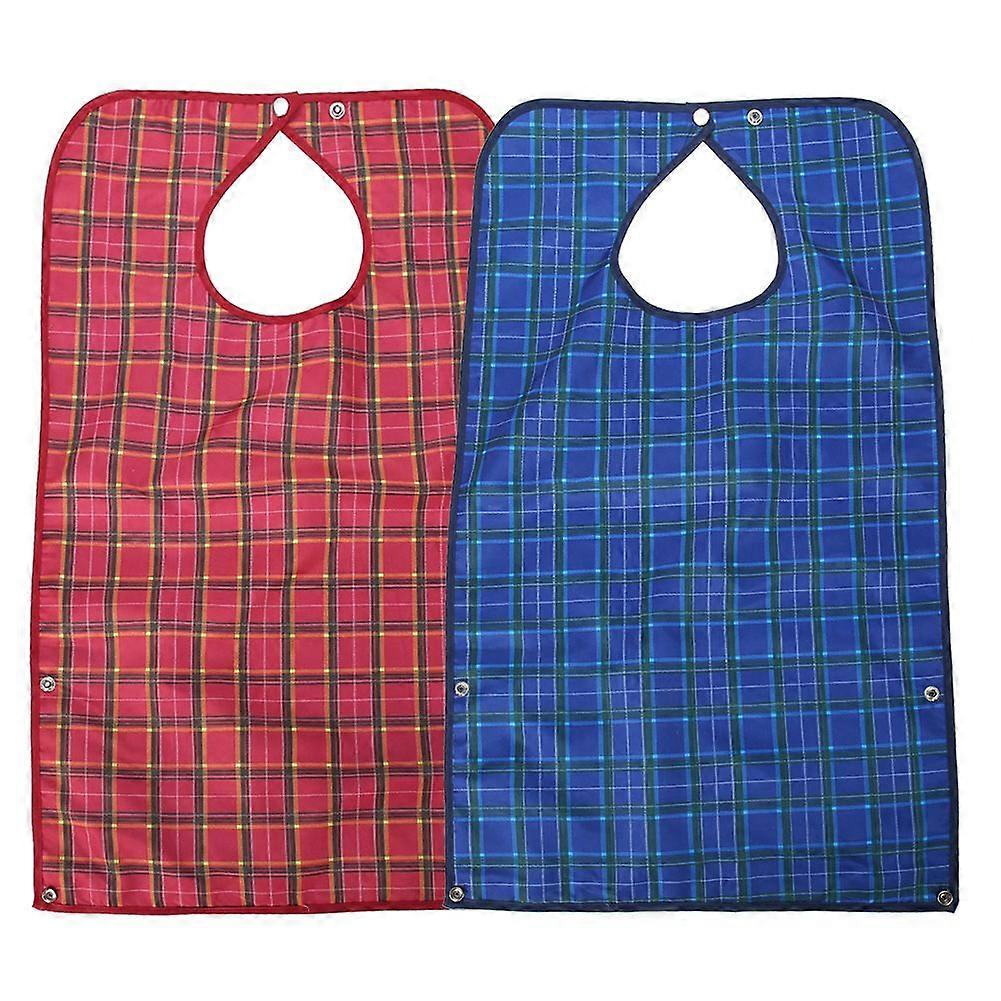 Adult Waterproof Mealtime Bib Double Layer Elder Dinning Clothes Protector Blue