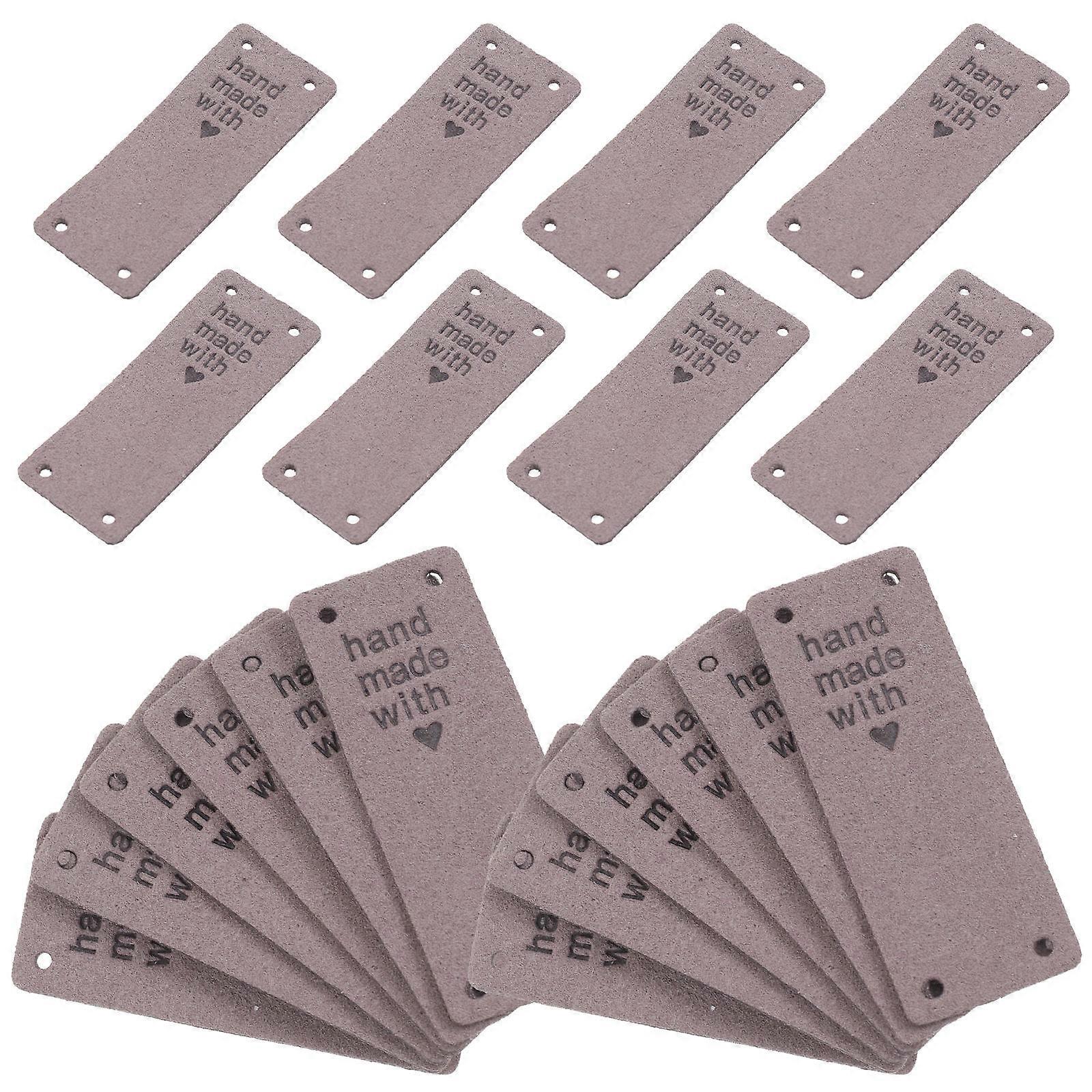 Dark Grey PU Tags Handmade for Decoration 50Pcs Embossed Labels