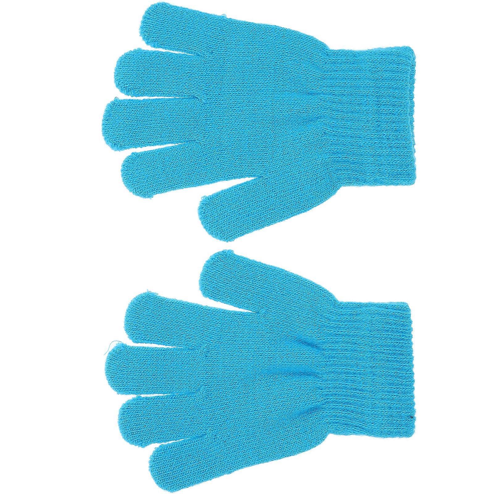 Five Finger Gloves Kids Gloves for Warming Use Blue Knit