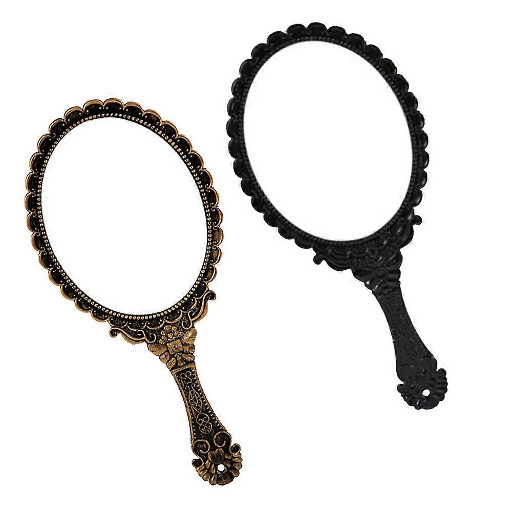 Cosmetic Mirror Vintage Handhold Mirror for Makeup 2Pcs Lightweight Design