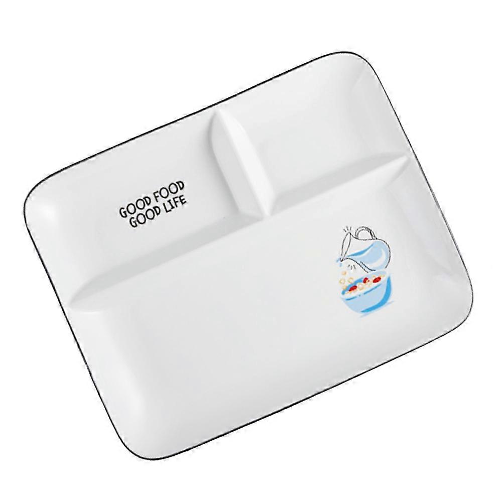 Ceramic Divided Plate Three Compartments Design Rectangular Shape White 1Set