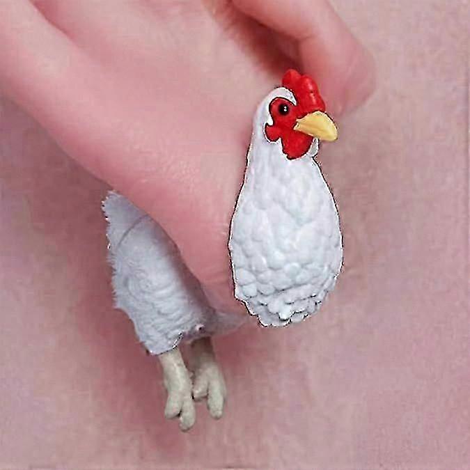 Hand Painted Chicken Earrings, Resin Hen & Rooster Studs