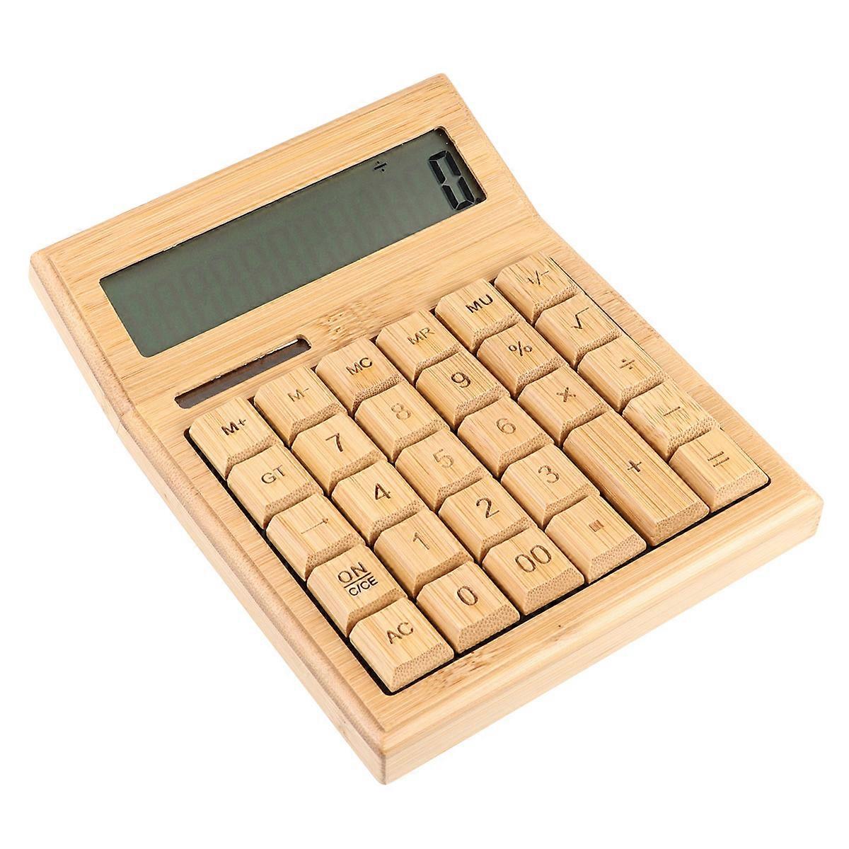 Retro Style 29-Key Solar Calculator Bamboo Material for Office and Learning Accessories Light Brown Color 1Pack