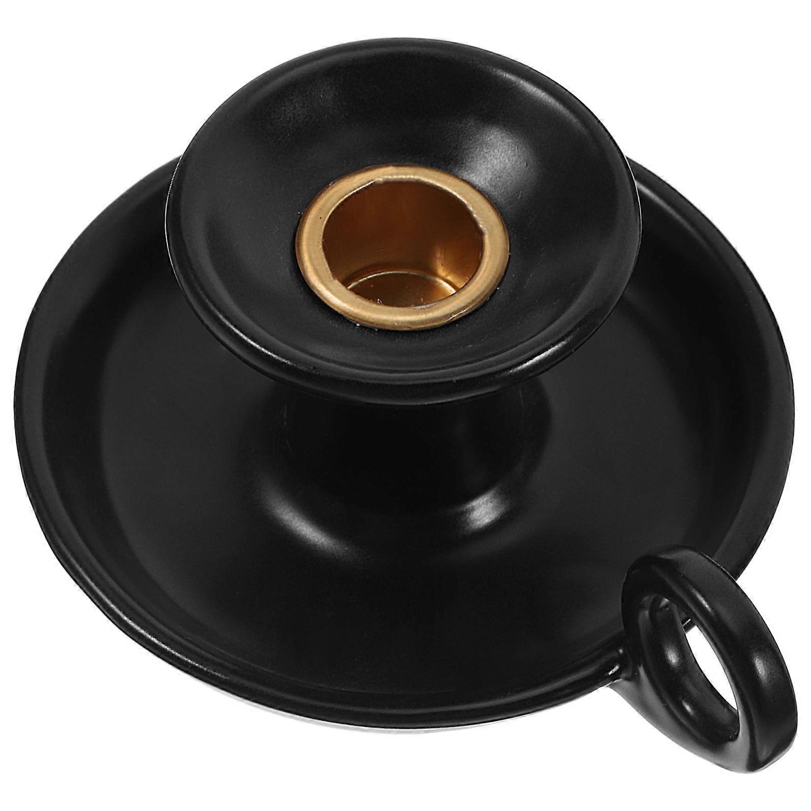 Black Ceramic Desktop Candle Tray for Home Use with 2Pcs Candle Holders
