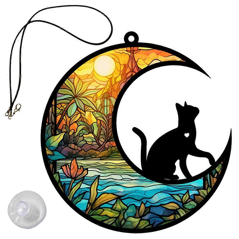 Cat Moon Shaped Acrylic Hanging Decor for Window Decoration 4Pcs