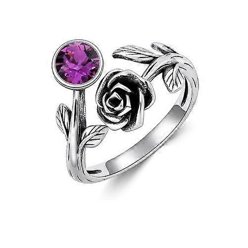 Ring, Women's Vintage Rose Gold Amethyst Open Adjustable