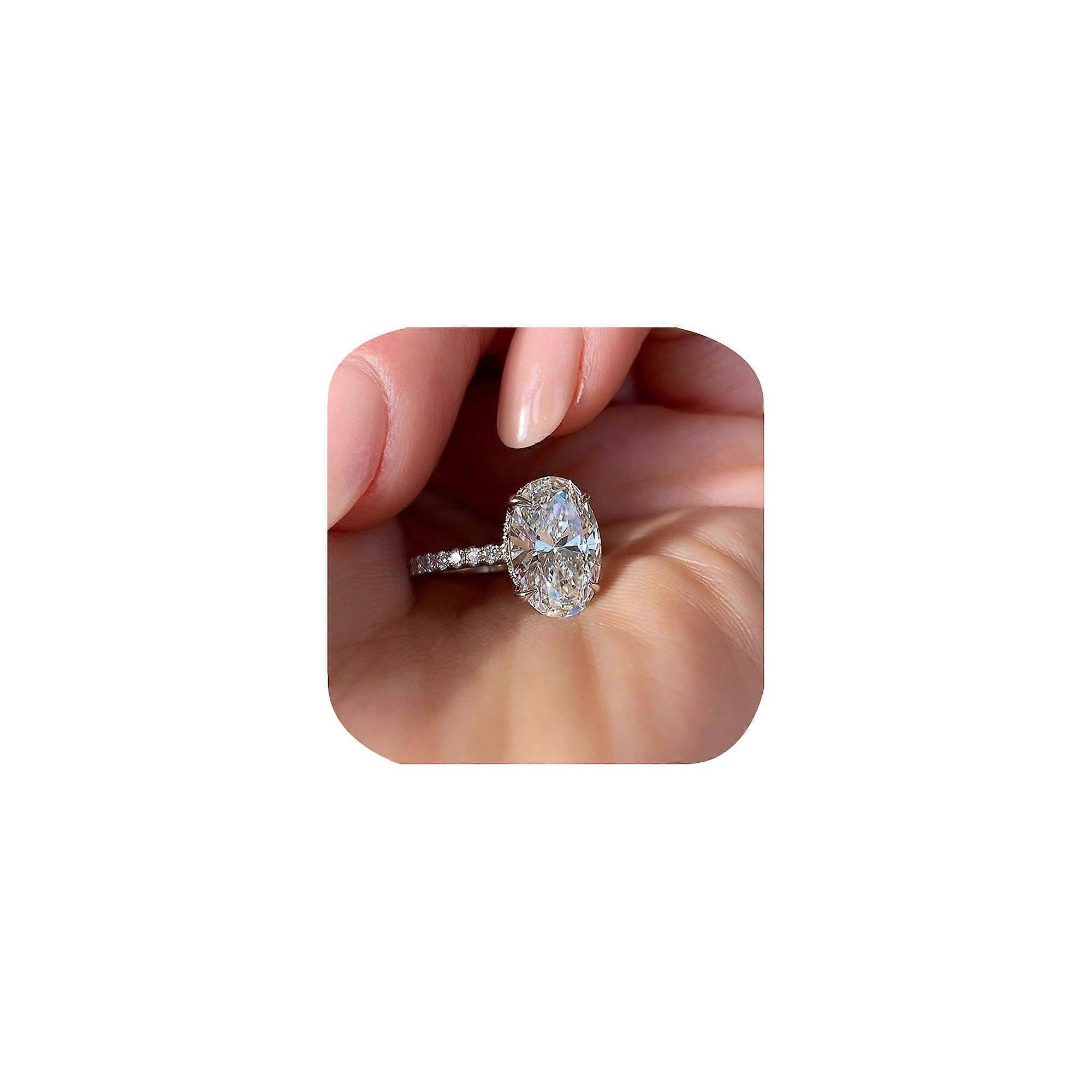 3CT 925 Sterling Silver Engagement Rings Oval Cut Solitaire CZ Cubic Zirconia Size 610 9#