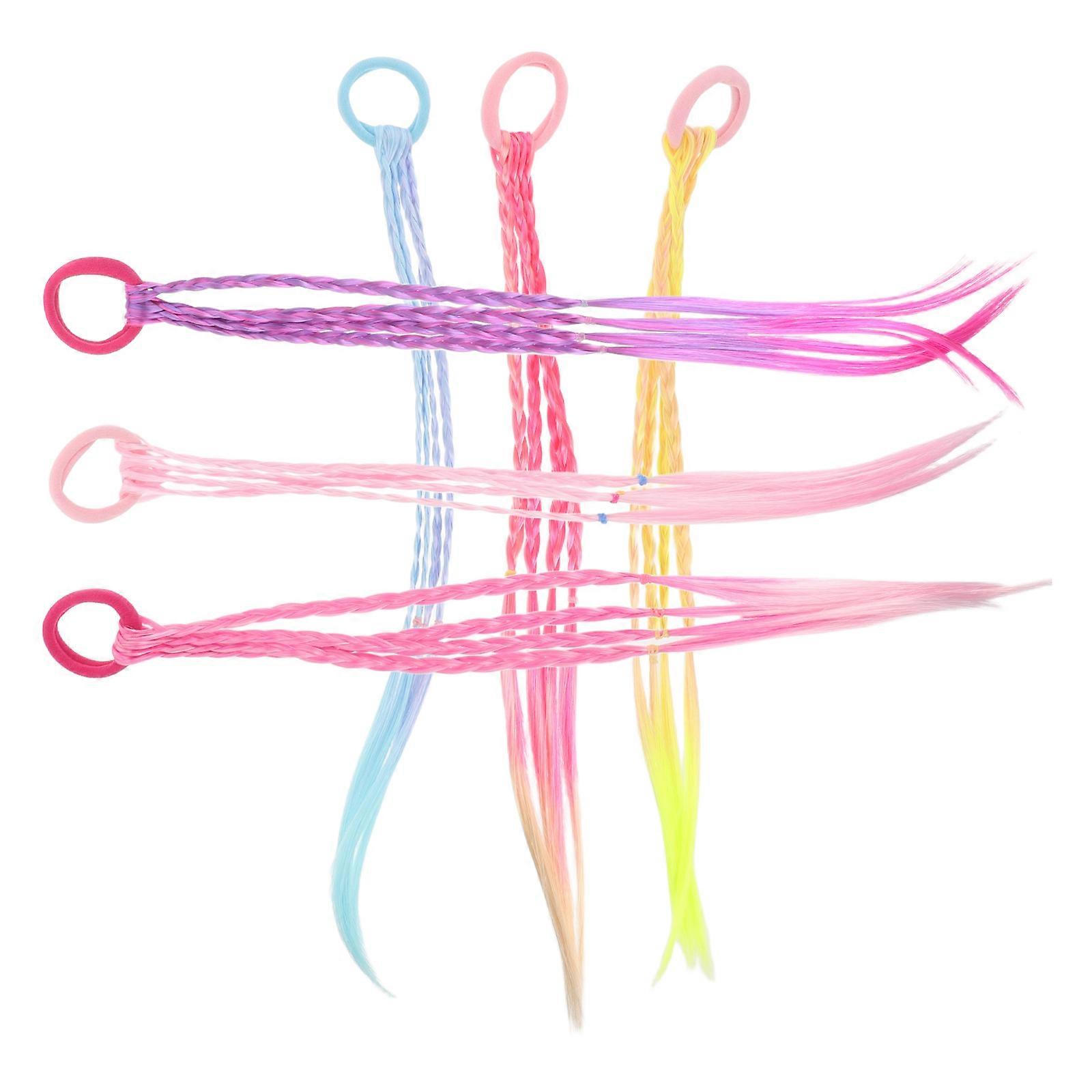 Ponytail Braiding Hair Extensions for Kids with Elastic Tie 6Pcs Multicolor