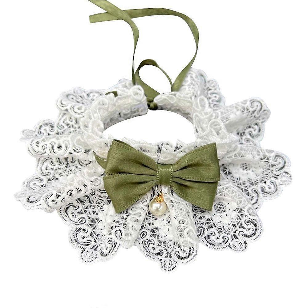 Cat Necklace Pearl Collar Lace Bowknot Dog Neckerchief Puppy String Bib
