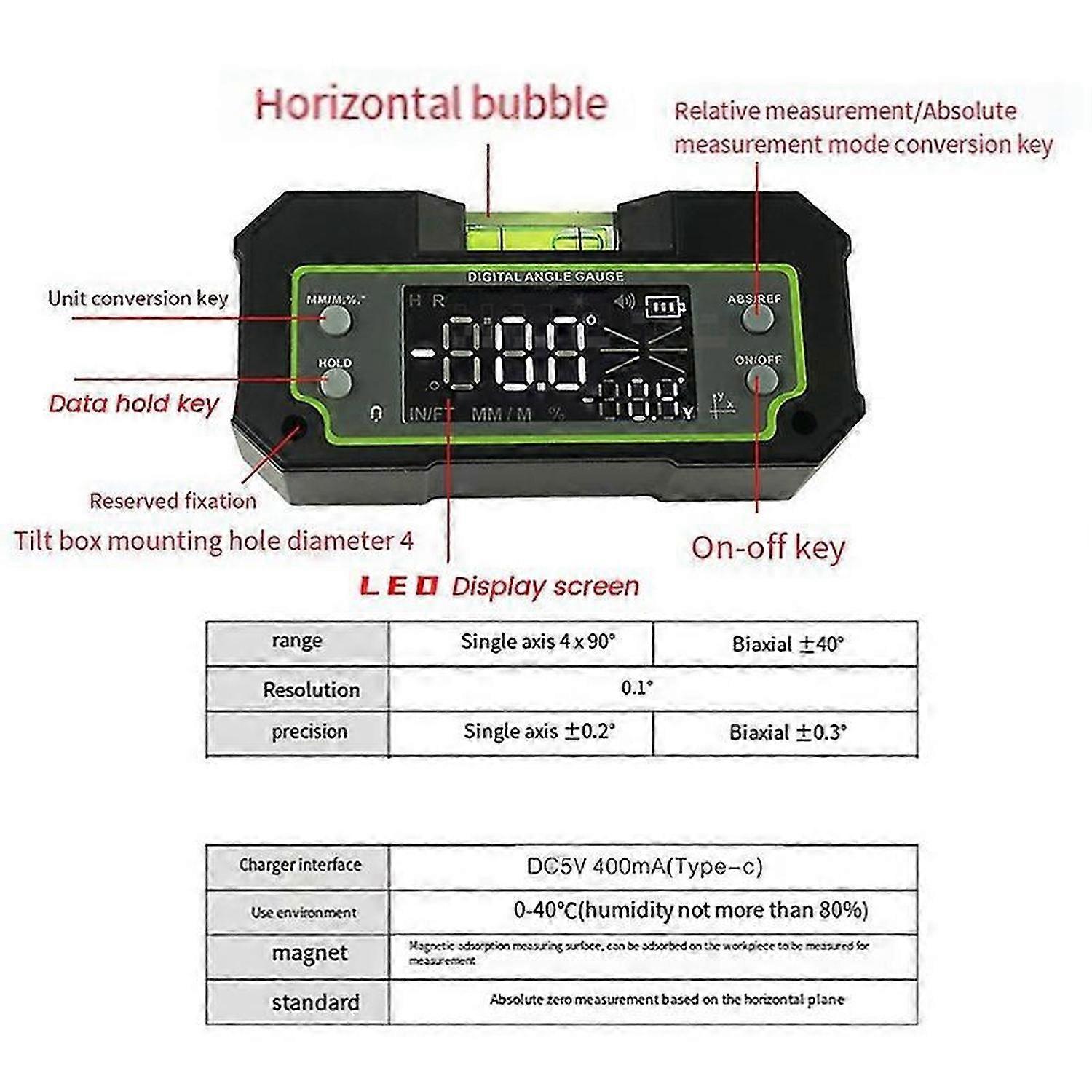 Bluetooth Level Inclinometer Dual Digital Protractor Measuring Angle Ruler Biax Rechargeable Magneti