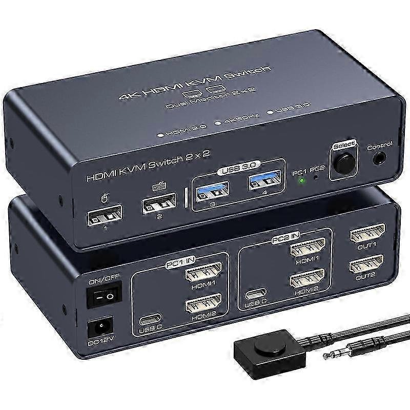 2025 HDMI kvm Switch 2 Monitors 2 Computers 4K@60hz