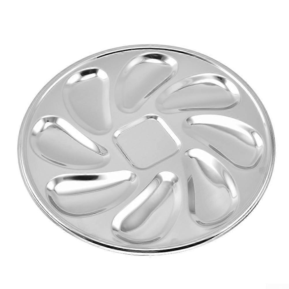 Oyster Plate Stainless Steel 9Compartment Tray With 8 ShellShaped Slots Central Square Groove For Seafood And Sauces