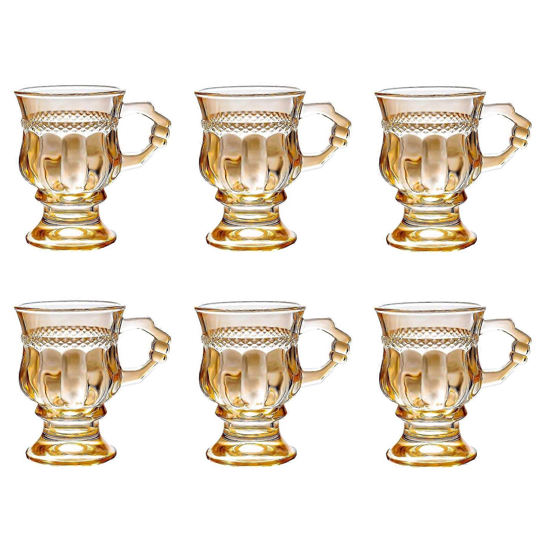 Tea Glasses Set Of 6  5 Oz Amber Footed Mugs With Handle  Moroccan Style