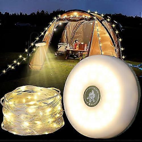 25-26 Camping String Lights, 10M Outdoor String Lights with 8 Lighting Modes, Rechargeable String Light 2 in 1 Waterproof Portable USB Campi