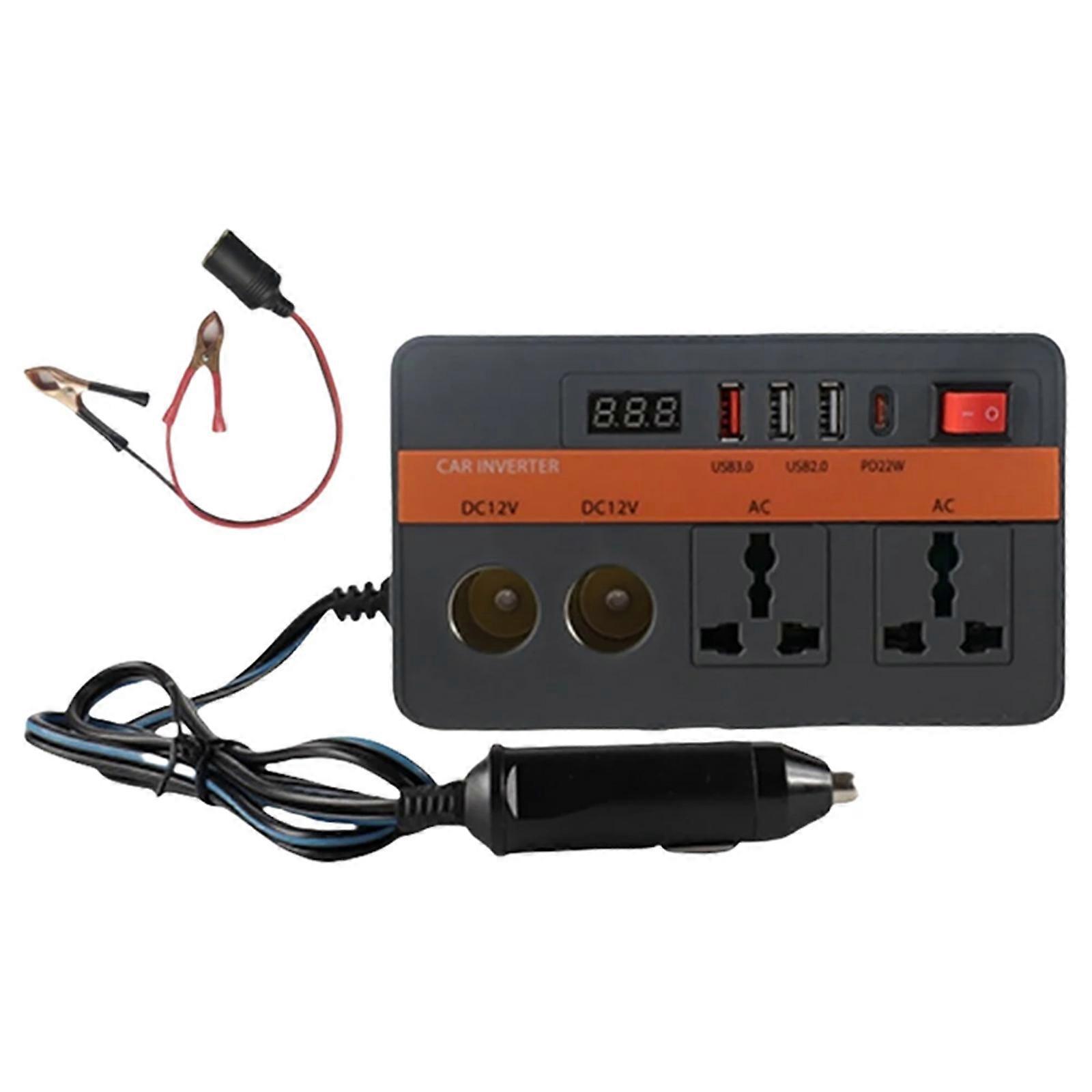 Condensed 12V Direct To Alternating 220V Car Inverter With Pressure Monitoring 300W Continuous Power For Road Trips Outd Multicolor