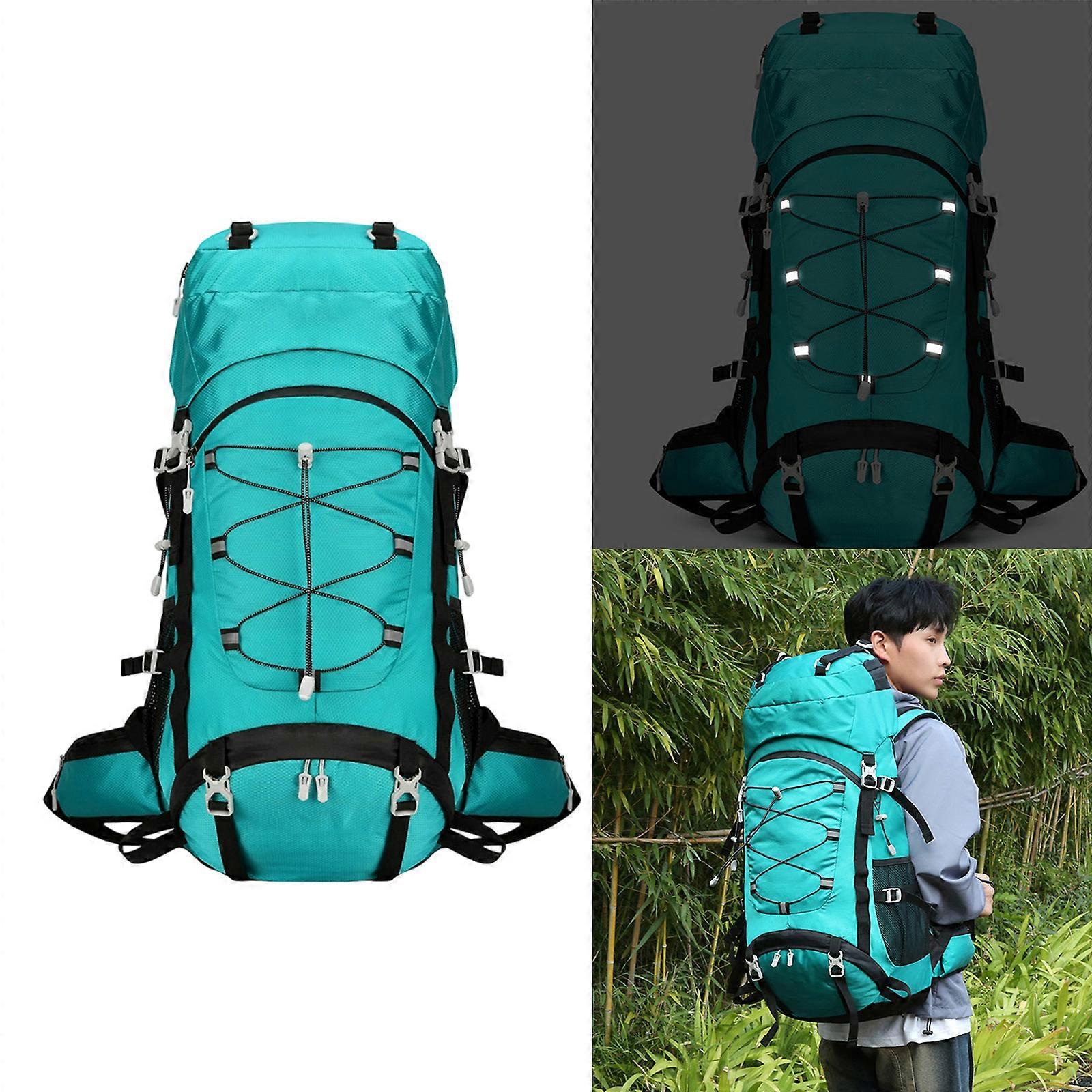 Heavy Duty 60L Trekking Backpack Ergonomic Adjustable Shoulder Strap Hiking Backpack Multiple Compartment For Camping  Sky blue