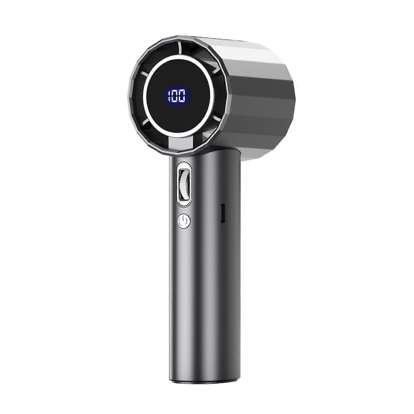 Small Rechargeable Fan Portable Handheld Turbo Fan USB Charging Digital Display 100 Wind Modes Gray Battery Powered