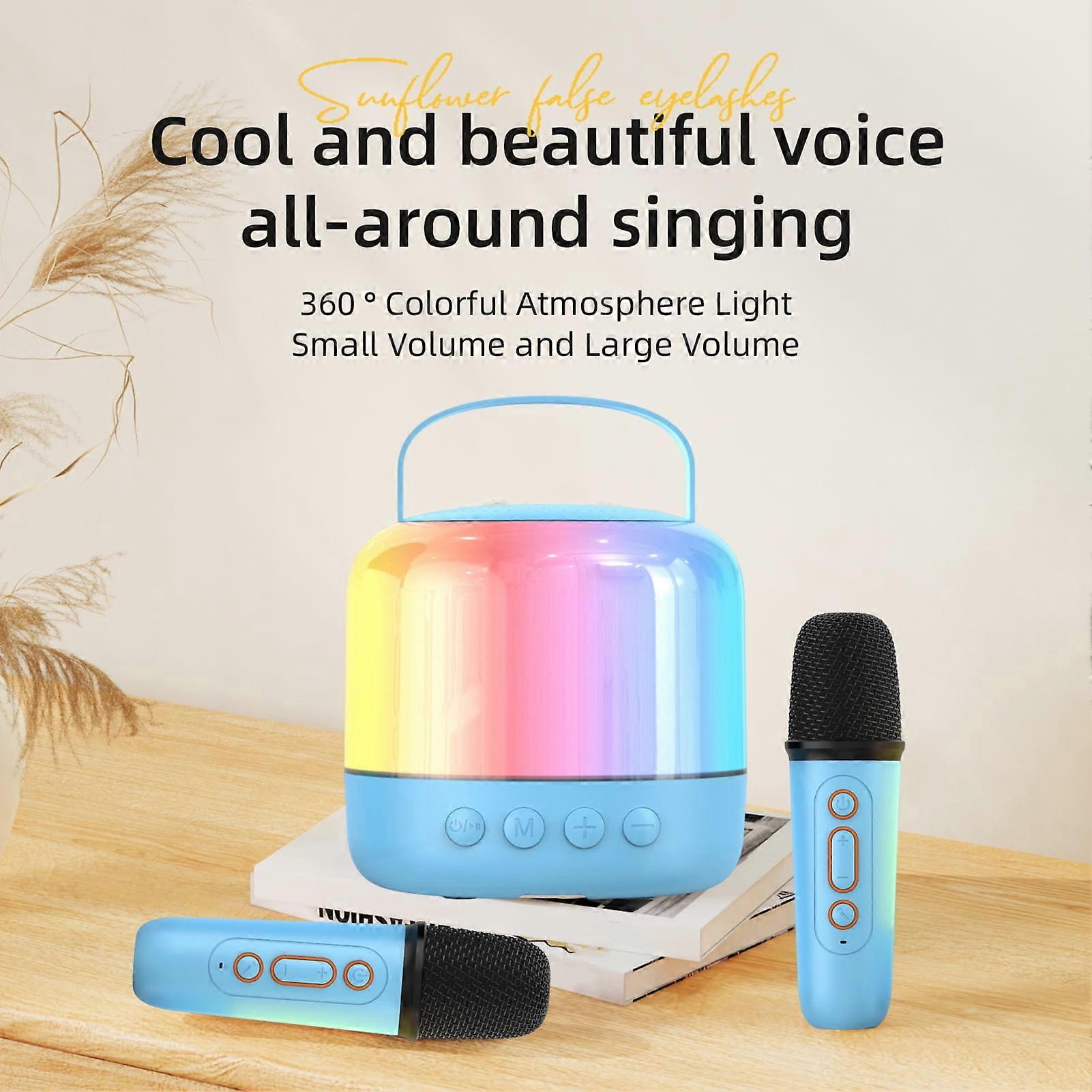 SUSUchens Bluetooth-compatible Karaoke Machine with Wireless Mics, Latency-Free, Volume Control, Multi-Compatibility, Blue