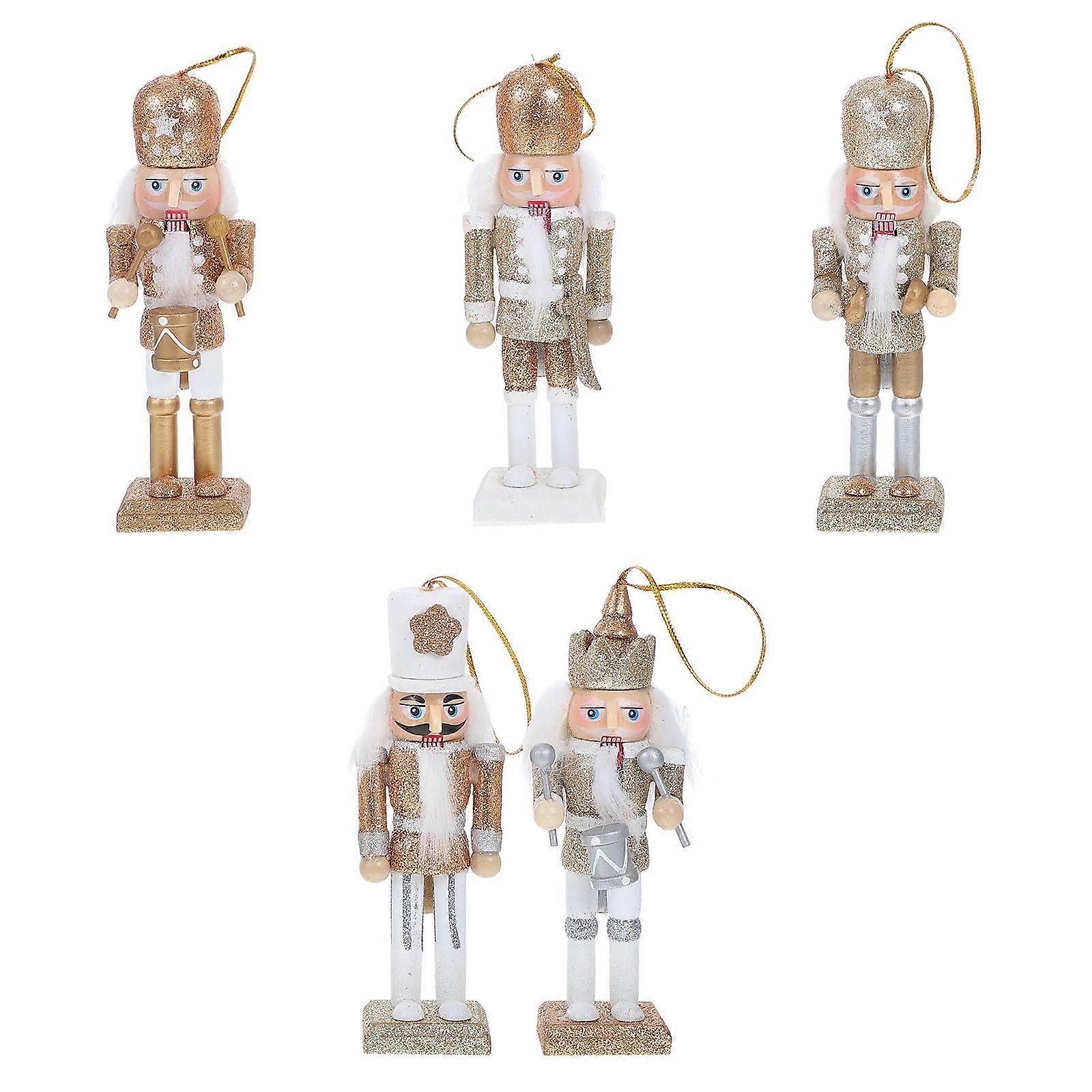 Wooden Christmas Nutcracker Figures Ornaments Xmas Tree Doll Holiday Nutcracker Puppet Pendant Creative Glittering Powder Doll Ornament for Party Home