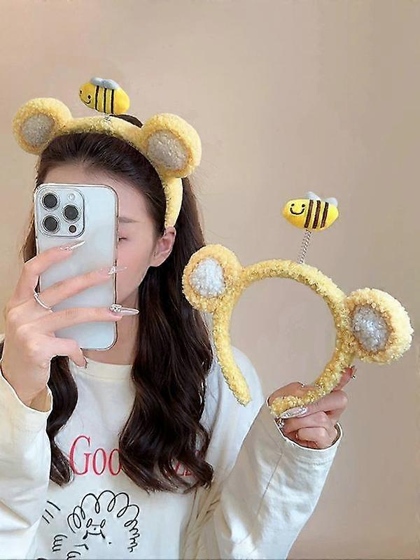 Roztomilé plyšové čelenky s včelkami, 2 ks podzimně-zimních čelenek, sladký všestranný design pro každodenní použití, ideální na líčení a mytí obličeje
