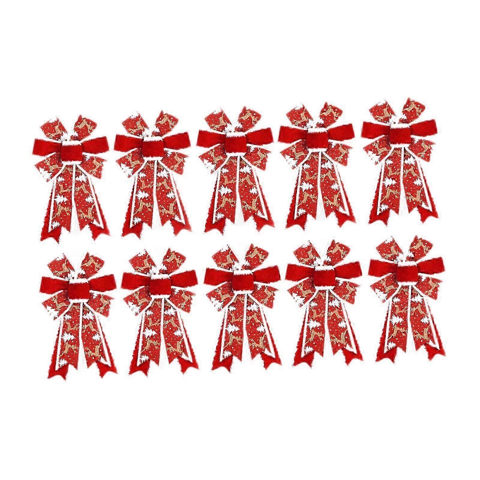 10x Christmas Ribbon Bows Christmas Pendant for Party Gift Wrapping Wedding
