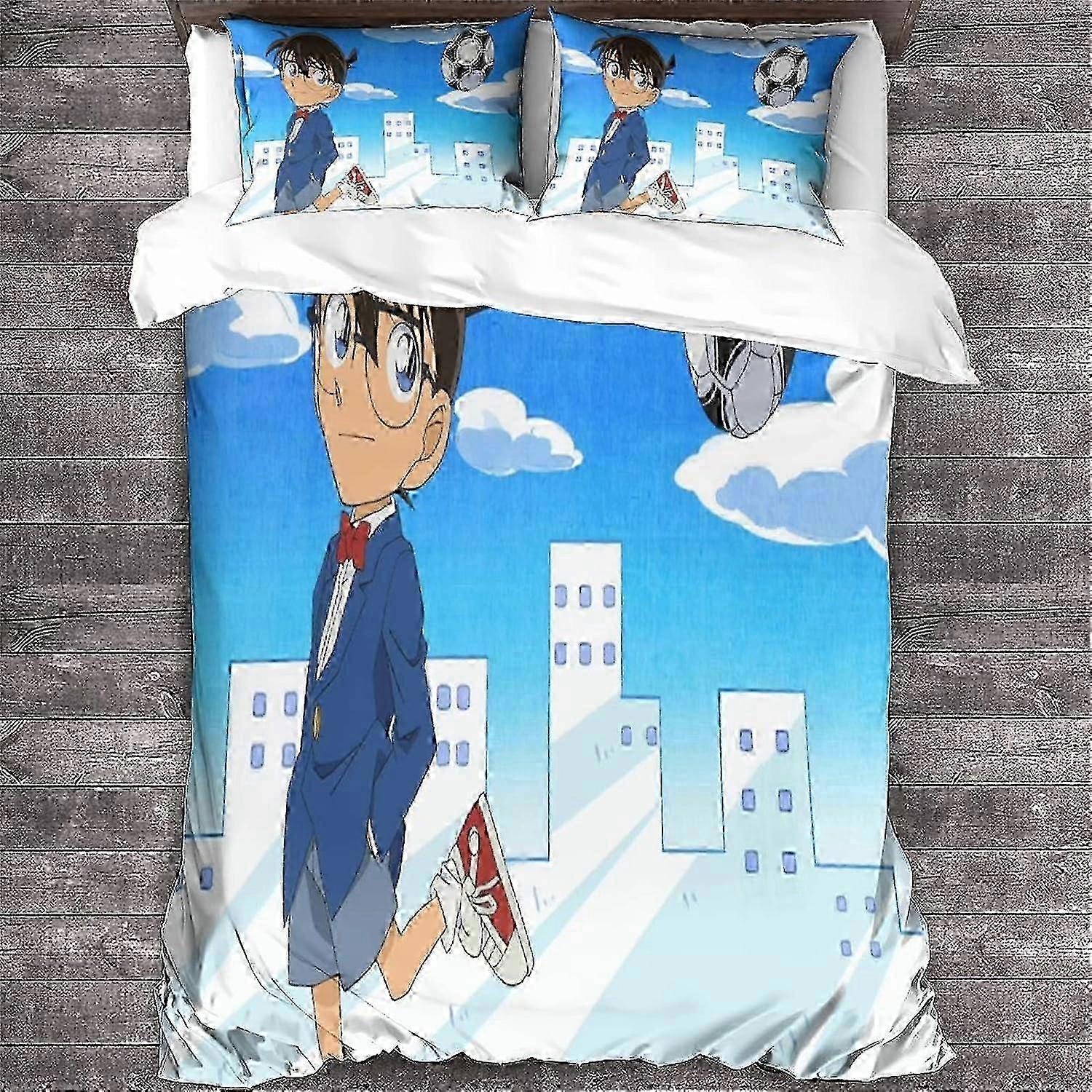 Conjunto de Roupa de Cama Detective Conan, Capa de Edredom de Microfibra e Frashasnan Edogawa e Padrão Anime D com Capa de Edredom e Fechamento com Zíper 135*200 CM