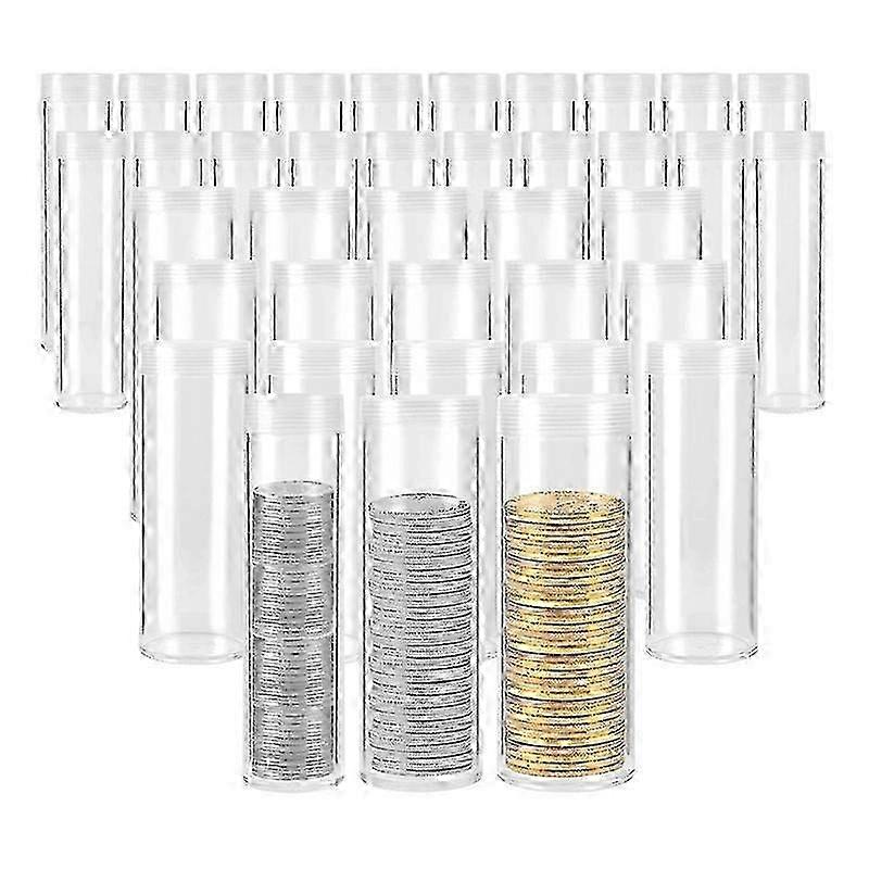Assorted Clear Plastic Coin Tubes - 35 Tubes in Various Sizes for Nickel Coins Storage