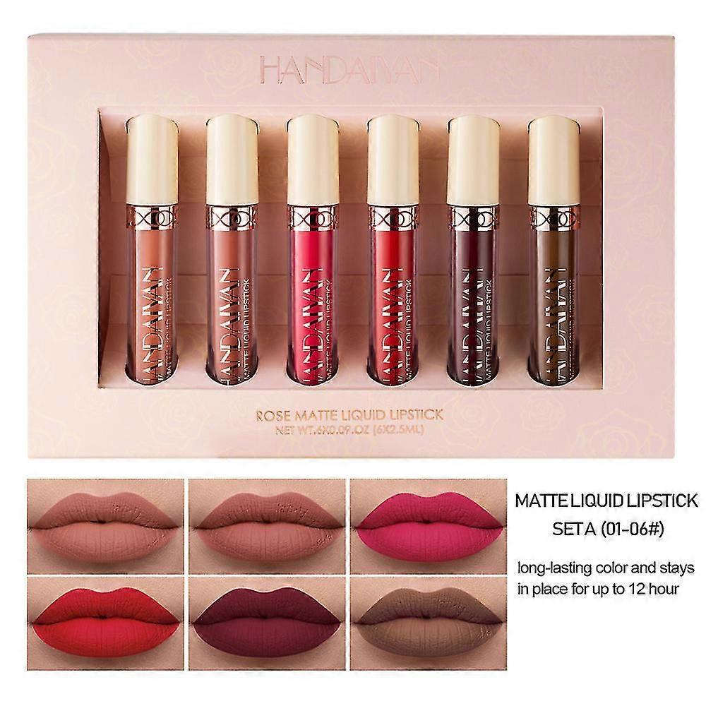 6-teiliges Set mit mattem rosafarbenem Lipgloss A