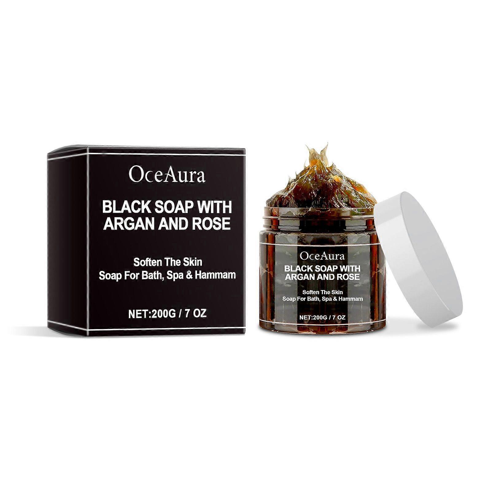 OceAura Black Soap With Argan And Rose, Deep Cleansing Moisturizing Skin Deodorizing Long-Lasting Cleansing Soap