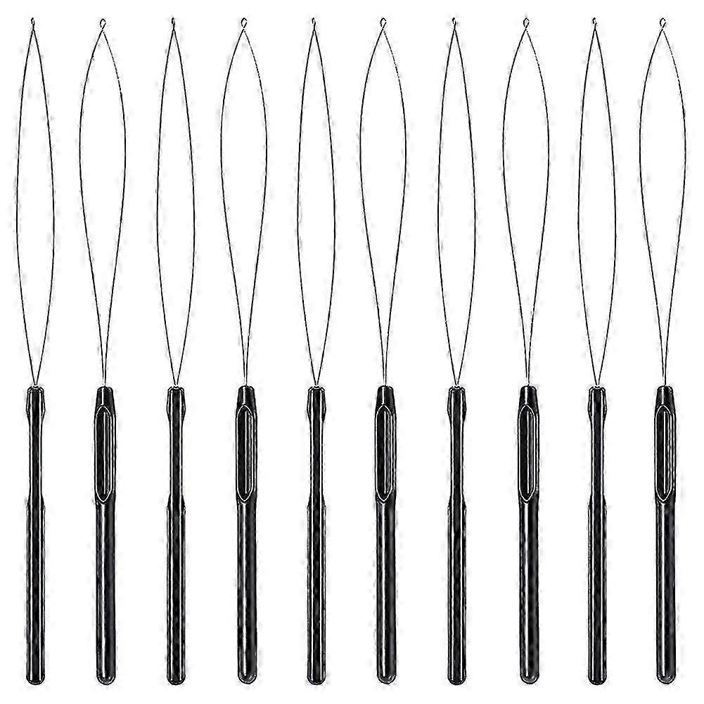 Hair Extension Loop Threader and Bead Tool Set - 10pcs Black for Secure Styling