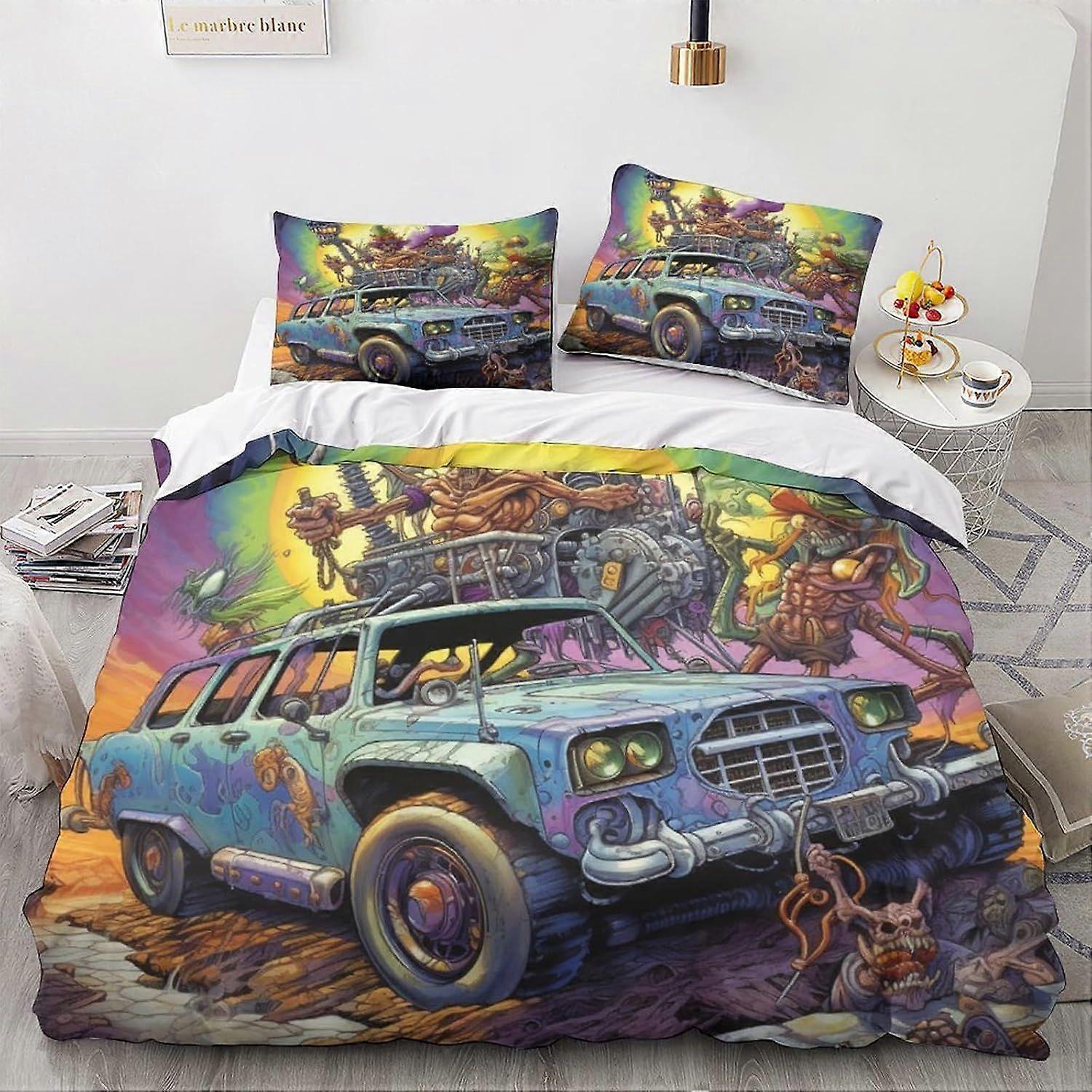 LikeEj Monster Bedding Set غطاء لحاف الكرتون غطاء لحاف سيارة خمر غطاء لحاف لطيف ناعم غطاء لحاف مع معدن سحاب الملك