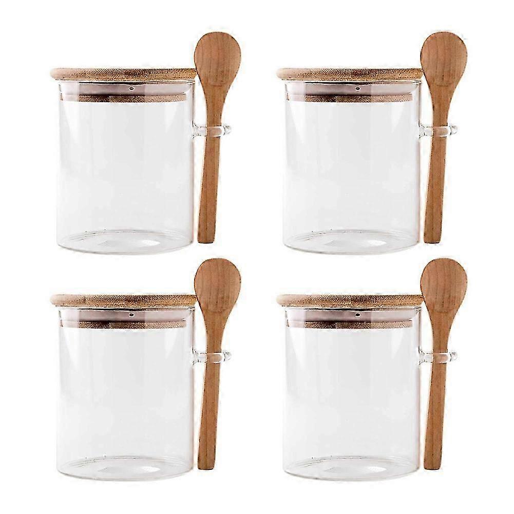4 Pack Overnight Oats Glass Containers with Lids and Spoons, Glass Jars with Spoons and Lids for Loose Tea